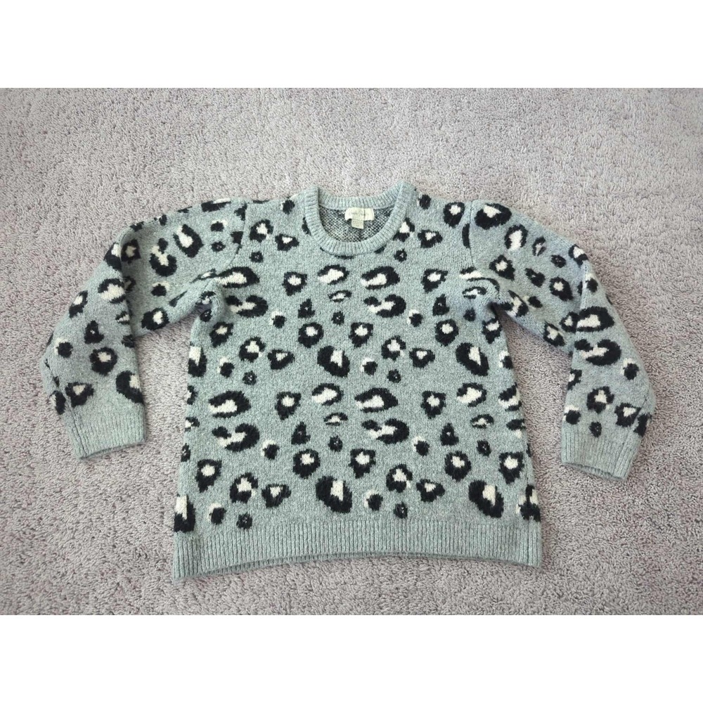 Charlie Paige Sweater Womens S Gray Leopard Print Pullover Crew Neck Long Sleeve